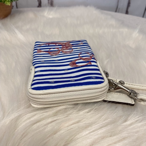 Coach Nautical Blue/White Stripe Sequin Wristlet - Picture 4 of 5